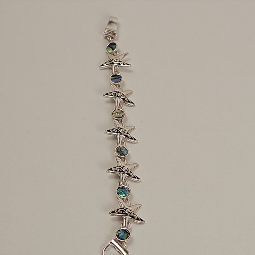 Vintage Abalone Shell Starfish Bracelet Silver Tone Nautical Sea Life